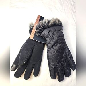 NWT Women's Apana Cold Weather Active Touch Black Gloves w/ Faux Fur Trim S/M